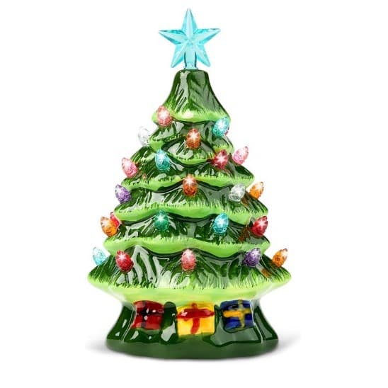 Joiedomi 7" Ceramic Christmas Tree with Gift Box, Mini Prelit Tabletop Christmas - Image 1