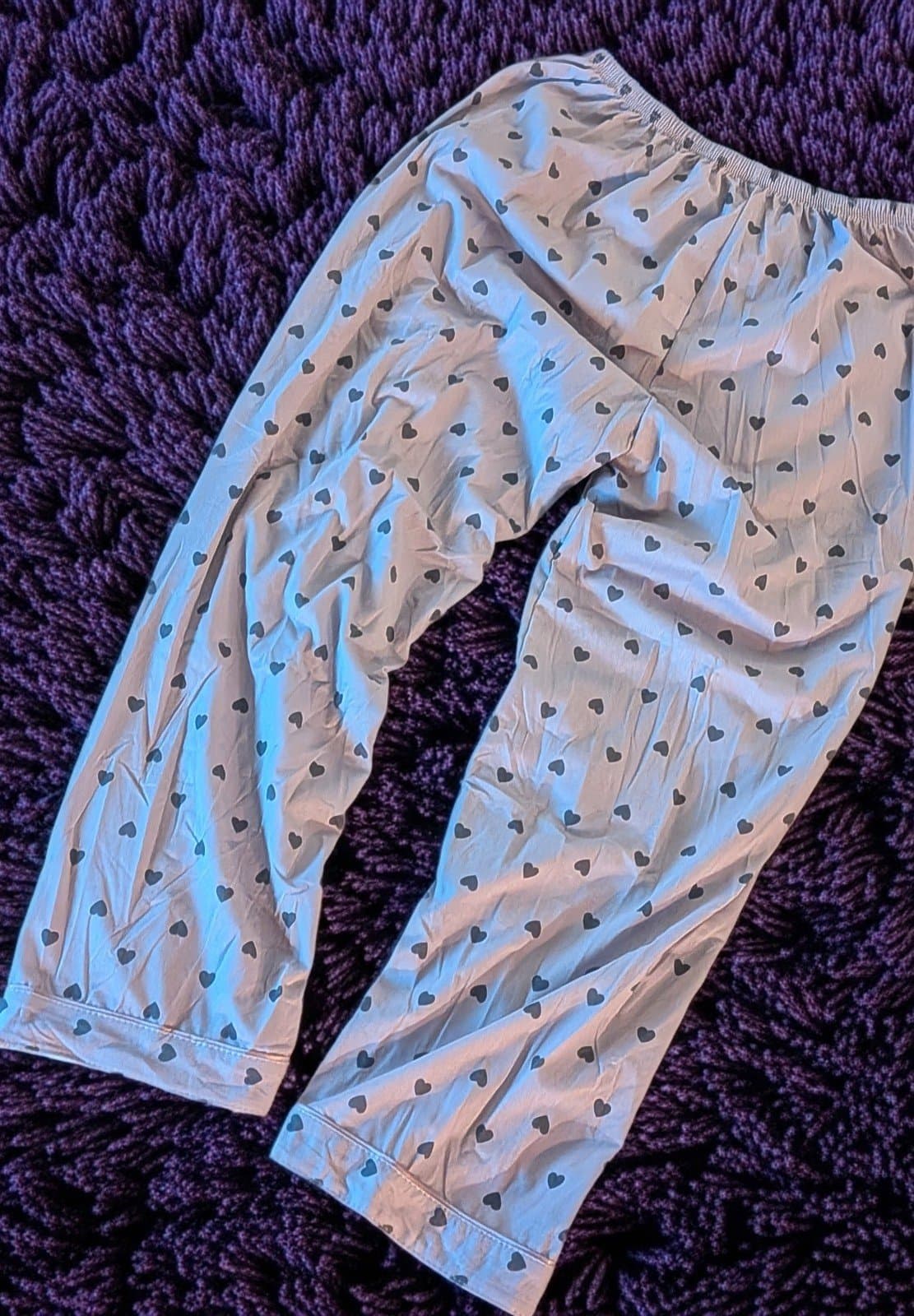 Cotton Flannel Valentine's Pajamas Light Purple With Dark Purple Hearts size XL - Thumbnail 6