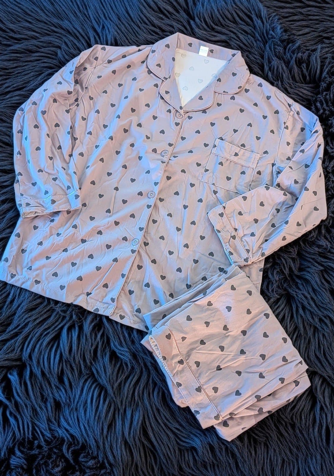 Cotton Flannel Valentine's Pajamas Light Purple With Dark Purple Hearts size XL - Image 1