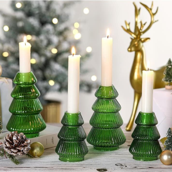 4 pack of green glass candlestick holders Brand new ! - Image 1
