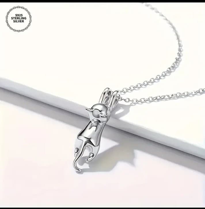Sterling Silver Cat Necklace - Thumbnail 2