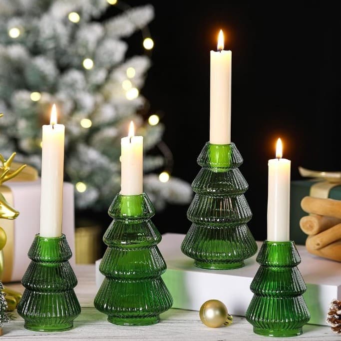 4 pack of green glass candlestick holders Brand new ! - Thumbnail 5