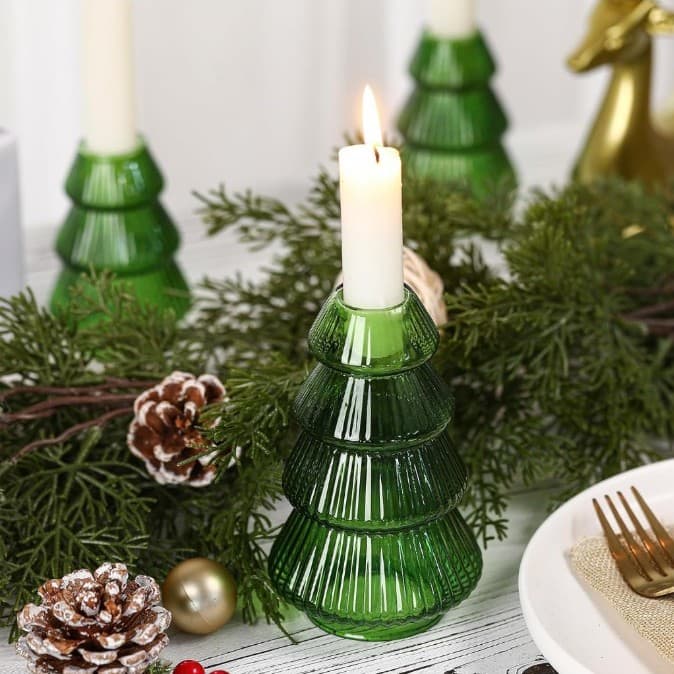 4 pack of green glass candlestick holders Brand new ! - Thumbnail 6