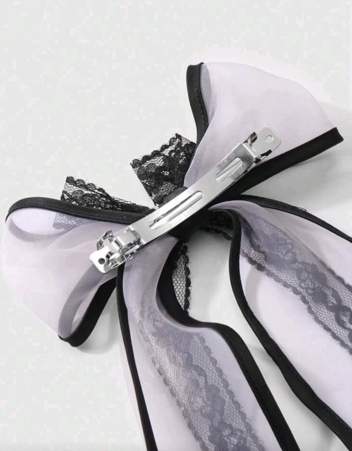 Ht Black and White Lace Ribbon Hair Bow - Thumbnail 7