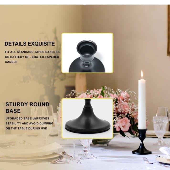 4 Black Metal Taper Candle Holder Vintage Candle Holders 2.8 inches - Thumbnail 4