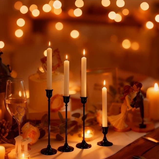 4 Black Metal Taper Candle Holder Vintage Candle Holders 2.8 inches - Thumbnail 2