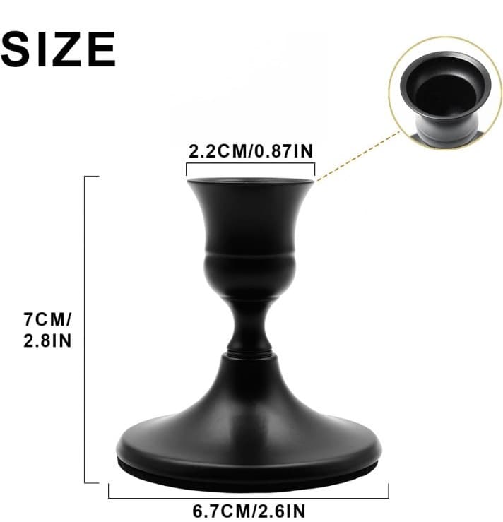 4 Black Metal Taper Candle Holder Vintage Candle Holders 2.8 inches - Thumbnail 3