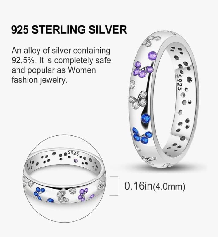 Sterling Silver Sparkling Butterfly Ring Size 6 & 8 - Thumbnail 4