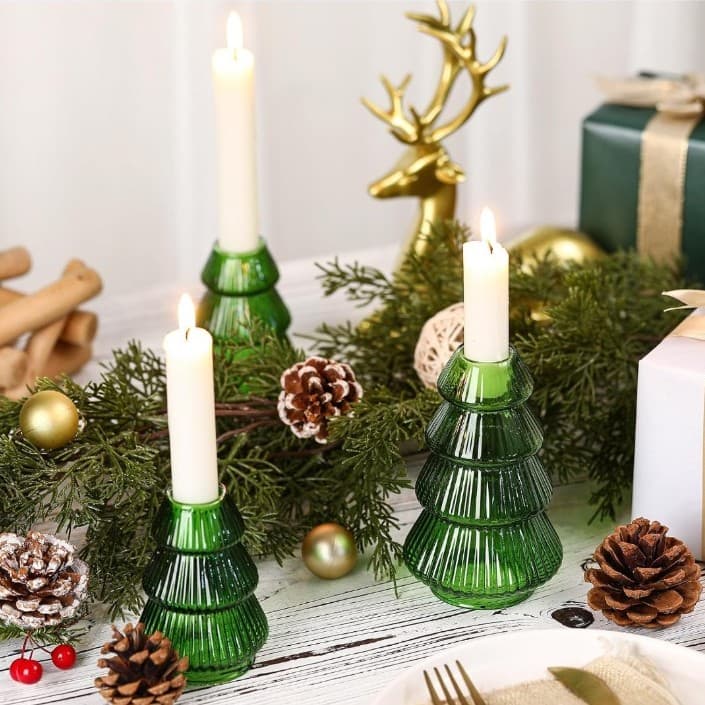 4 pack of green glass candlestick holders Brand new ! - Thumbnail 4