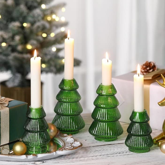 4 pack of green glass candlestick holders Brand new ! - Thumbnail 3