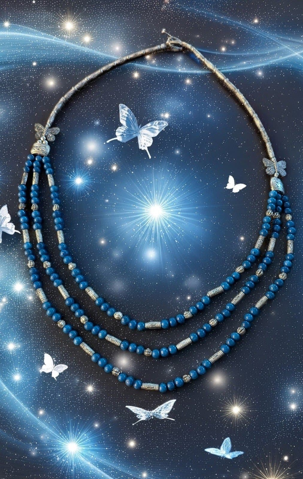 Blue and Silver Beaded Necklace and Bracelet Set Authenticity Made In Thailand - Thumbnail 9