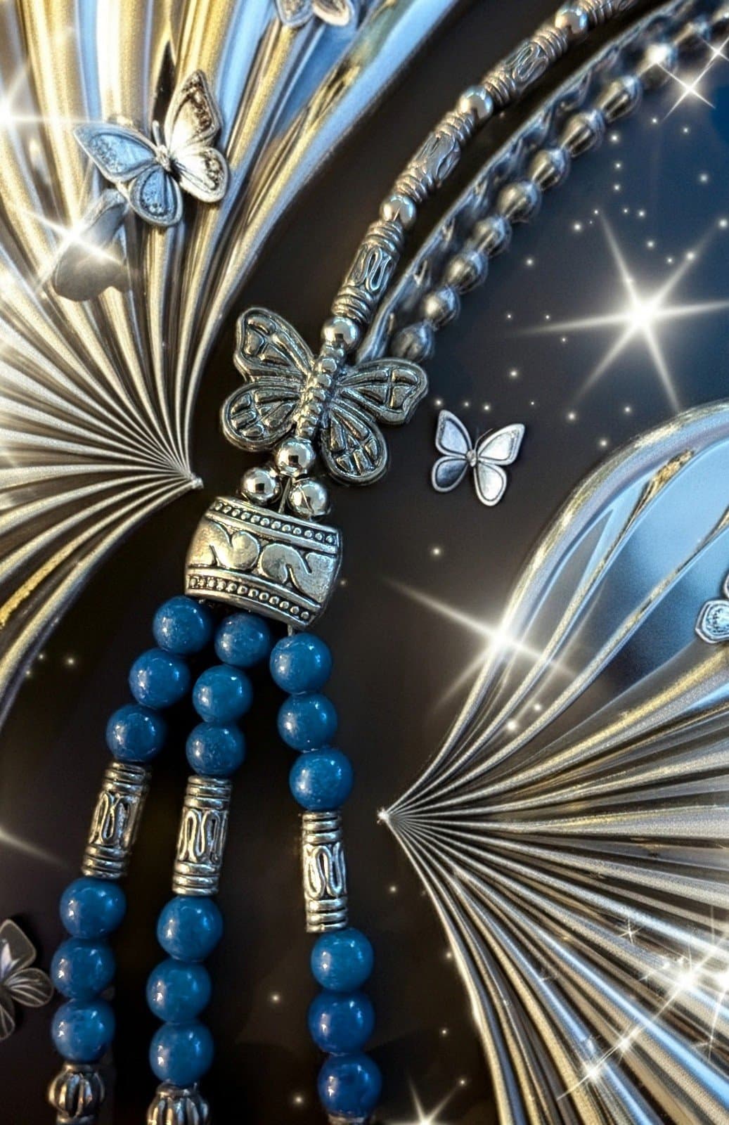 Blue and Silver Beaded Necklace and Bracelet Set Authenticity Made In Thailand - Thumbnail 6