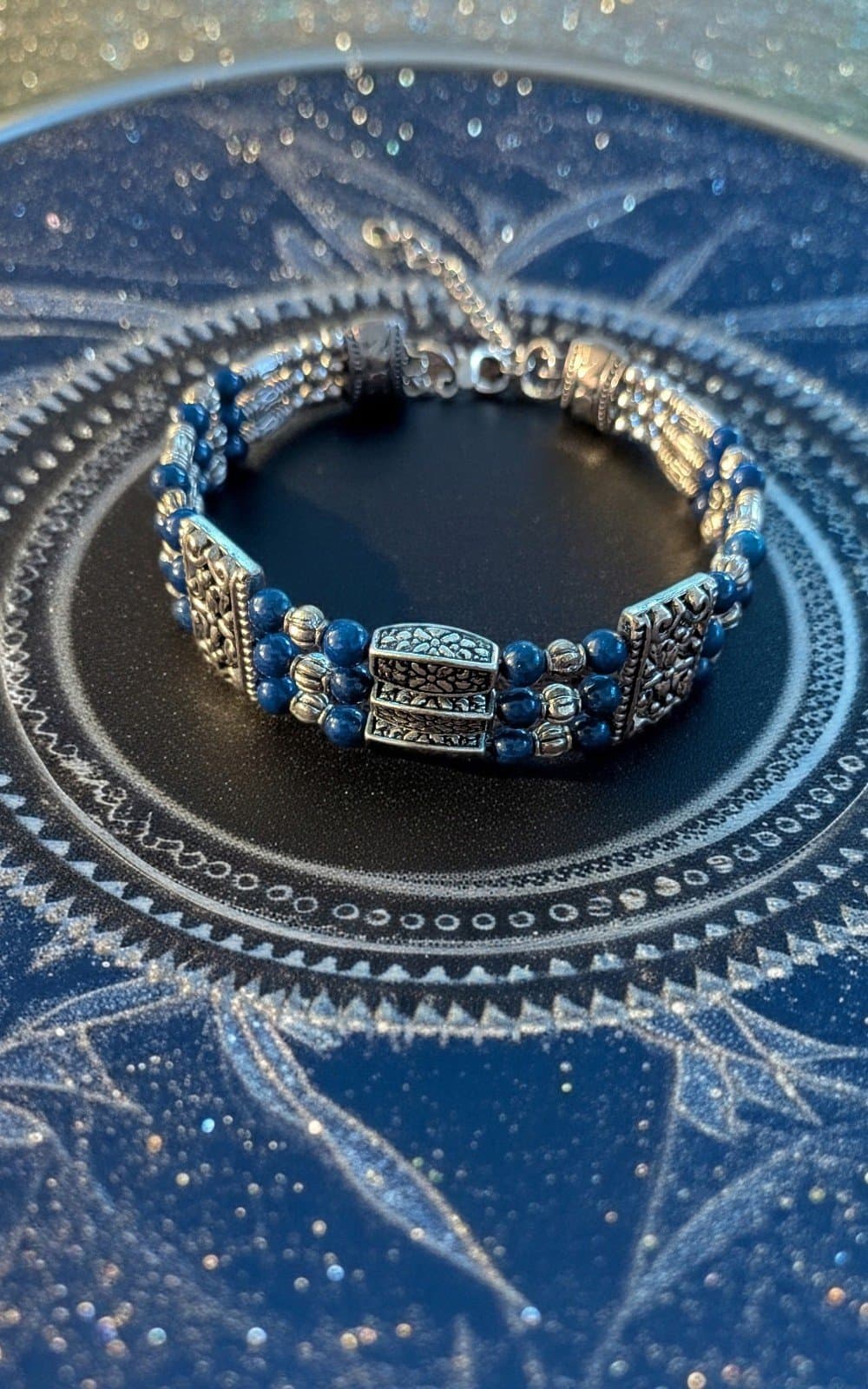 Blue and Silver Beaded Necklace and Bracelet Set Authenticity Made In Thailand - Thumbnail 4