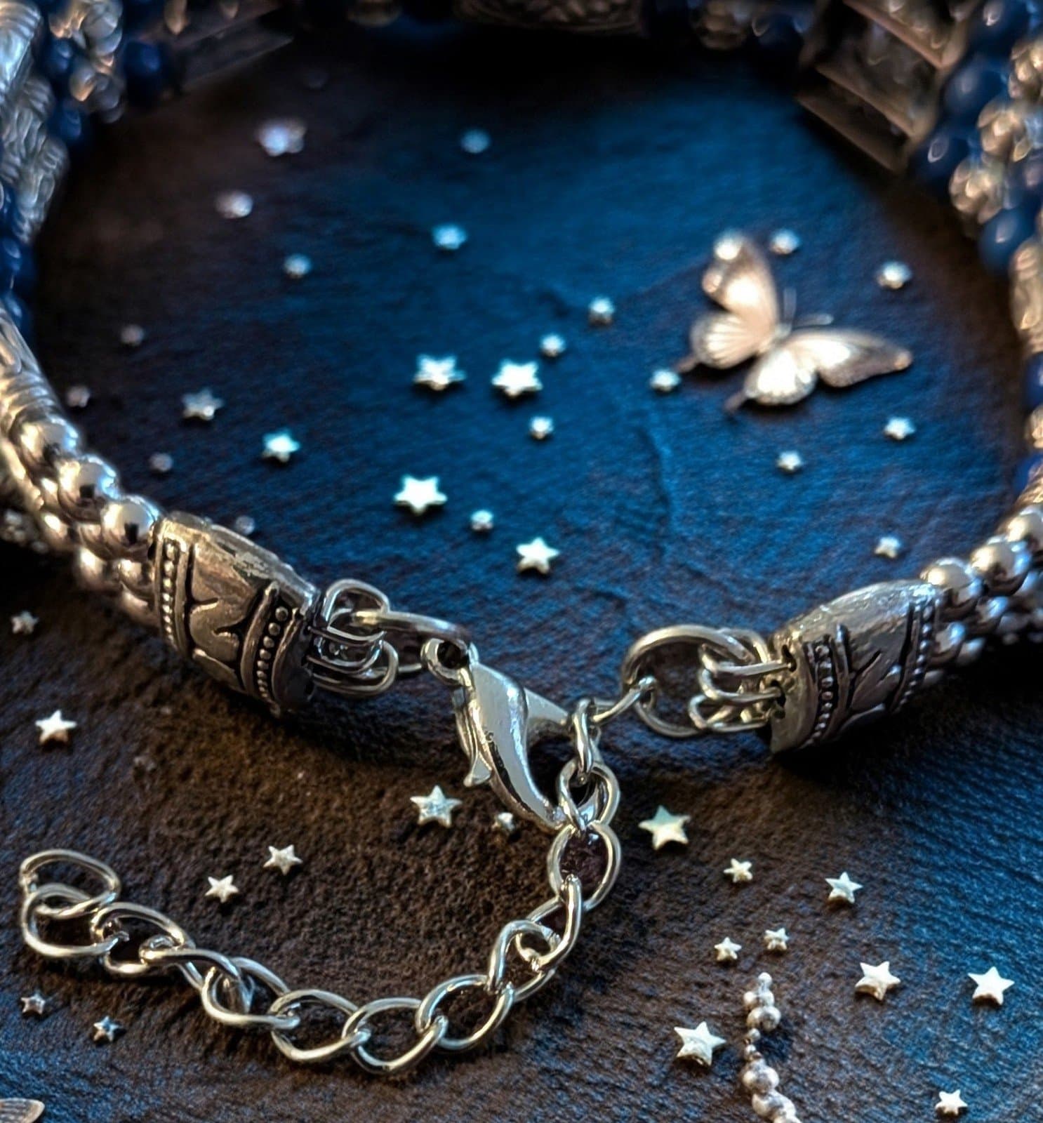 Blue and Silver Beaded Necklace and Bracelet Set Authenticity Made In Thailand - Thumbnail 11