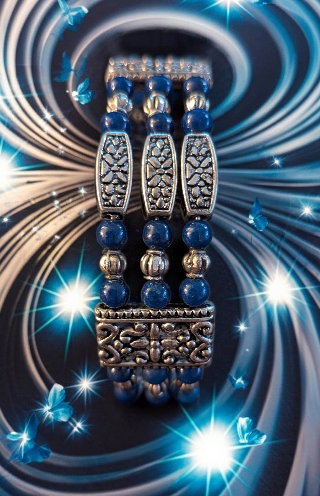 Blue and Silver Beaded Necklace and Bracelet Set Authenticity Made In Thailand - Thumbnail 8