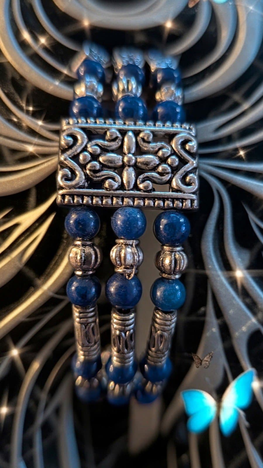 Blue and Silver Beaded Necklace and Bracelet Set Authenticity Made In Thailand - Thumbnail 7