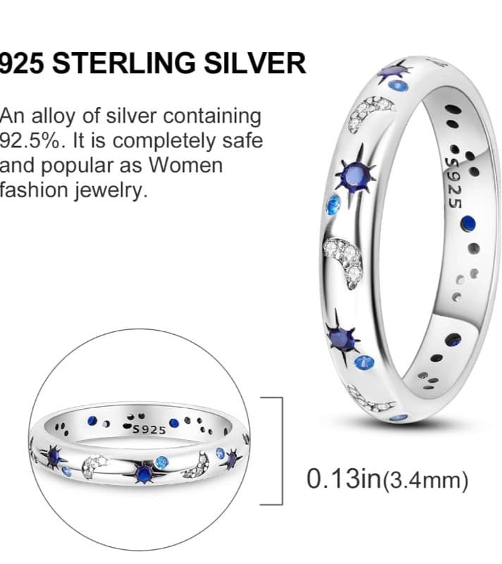 Sterling Silver & Blue Starlight Ring Ring Size Available In 4 5 6 7 8 9 & 10 - Thumbnail 7