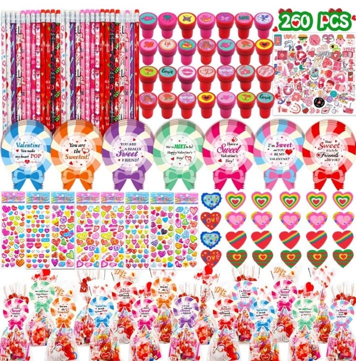 260Pcs Valentines Day Gifts for Kids Classroom Valentines Day Goodie Bag Stuffer - Image 1