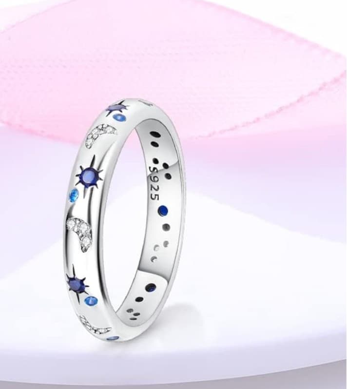 Sterling Silver & Blue Starlight Ring Ring Size Available In 4 5 6 7 8 9 & 10 - Thumbnail 2