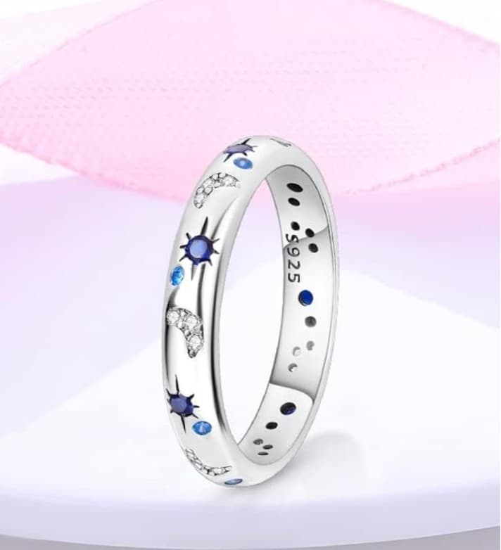 Sterling Silver & Blue Starlight Ring Ring Size Available In 4 5 6 7 8 9 & 10 - Thumbnail 3
