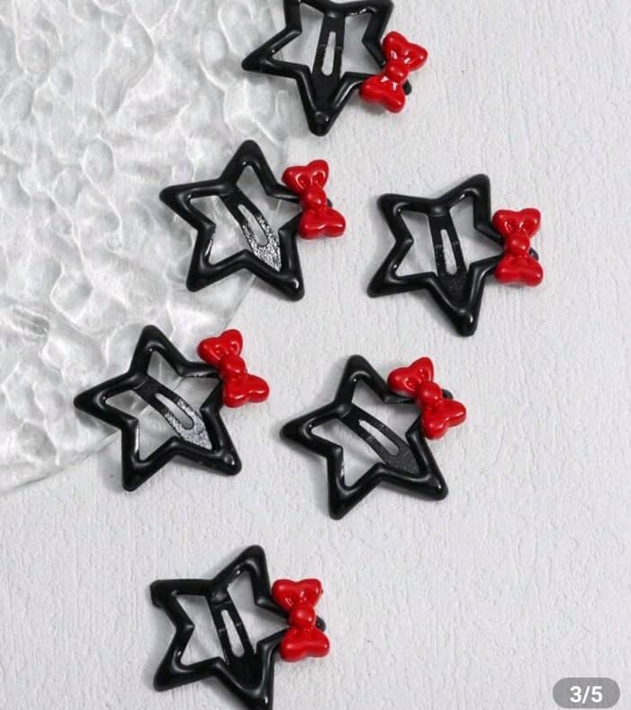 Kawaii 6pcs Cute Black Pentagram & Bow Hair Clips, Back2school gifts, Valentine' - Thumbnail 3
