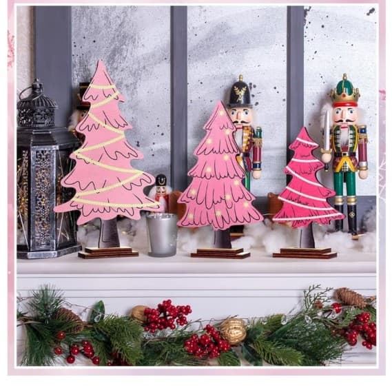 3 Pcs Pink Christmas Tree Pastel Christmas Table Decorations Rustic Farmhouse - Thumbnail 4