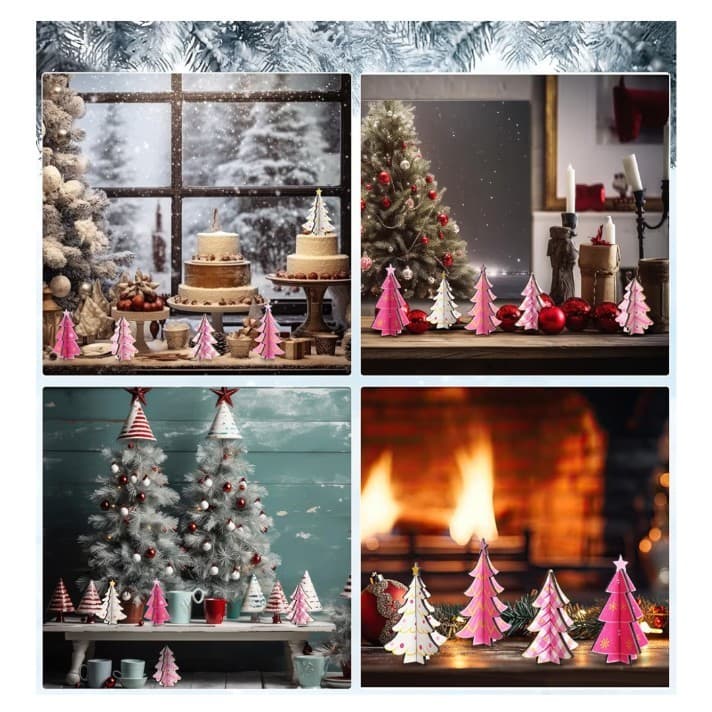 5 Pcs Pink Wooden Christmas Trees Tabletop Decorations Rustic 3D CUTE - Thumbnail 6