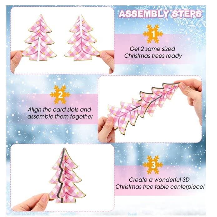 5 Pcs Pink Wooden Christmas Trees Tabletop Decorations Rustic 3D CUTE - Thumbnail 4