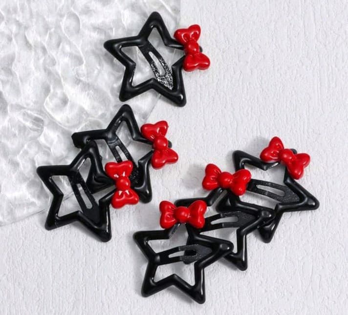 Kawaii 6pcs Cute Black Pentagram & Bow Hair Clips, Back2school gifts, Valentine' - Thumbnail 2