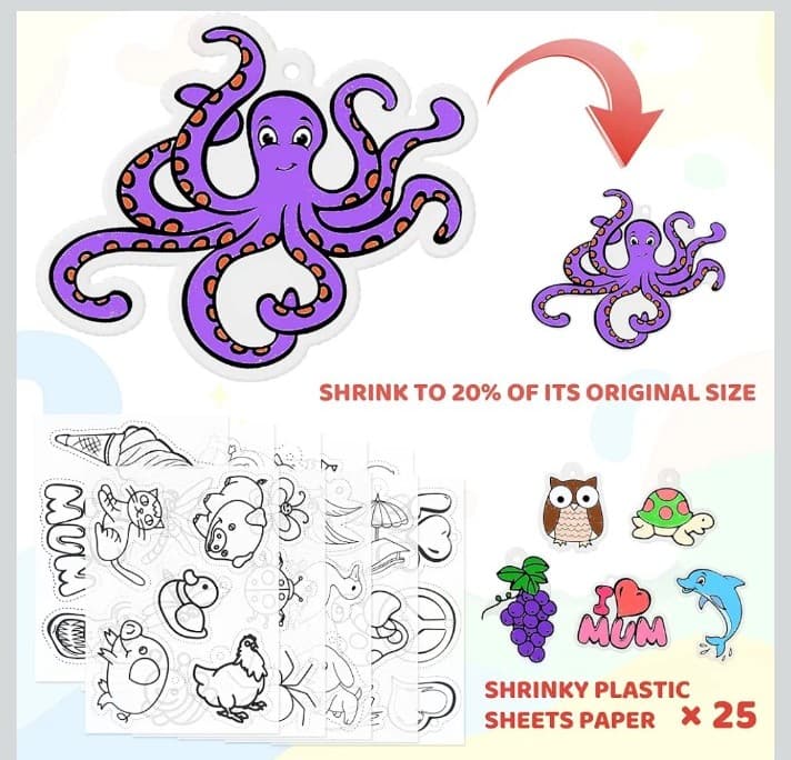 Shrink Paper Kit, 160 Pieces Art Craft Kit Including 25 Patterned Shrink Plastic - Thumbnail 5