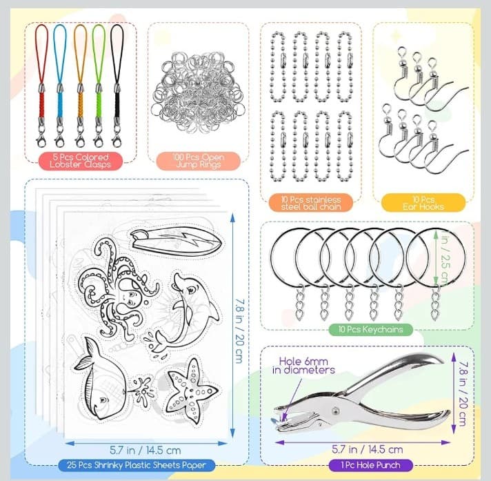 Shrink Paper Kit, 160 Pieces Art Craft Kit Including 25 Patterned Shrink Plastic - Thumbnail 3