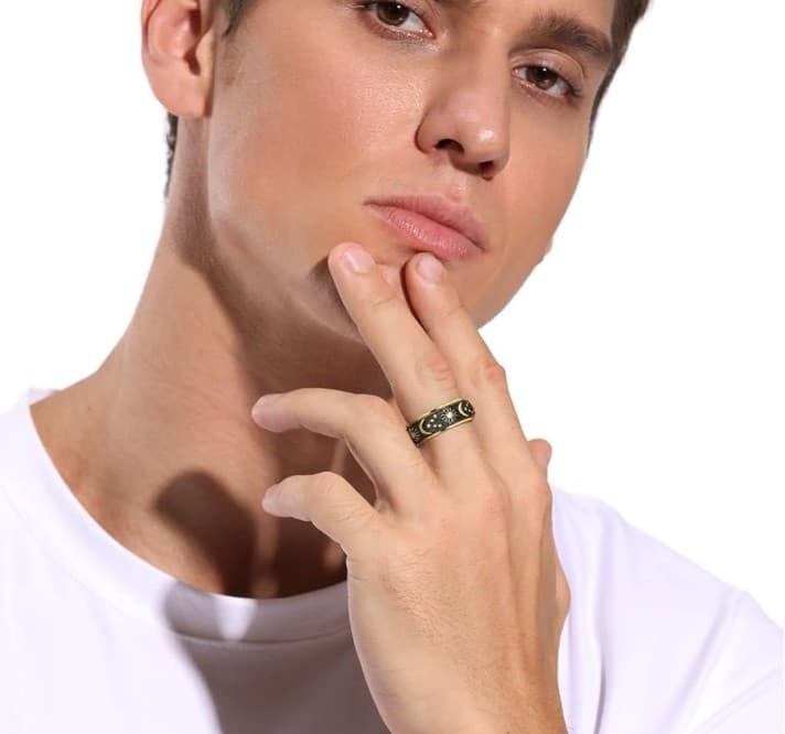 Sun Moon and Star Spinner Fidget Ring for Anxiety for Men&Women Stainless Steel - Thumbnail 12