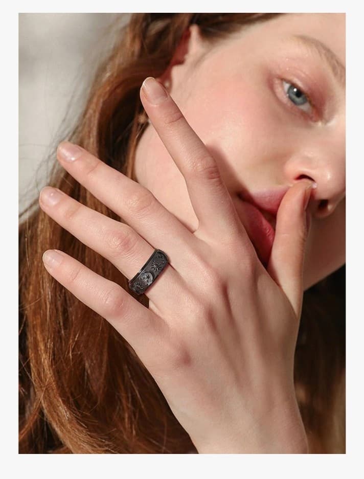 Sun Moon and Star Spinner Fidget Ring for Anxiety for Men&Women Stainless Steel - Thumbnail 4