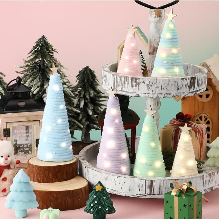 6 Pcs Boho Christmas Yarn Tree Natural Xmas Yarn Cone Pedestal Decoration - Thumbnail 6