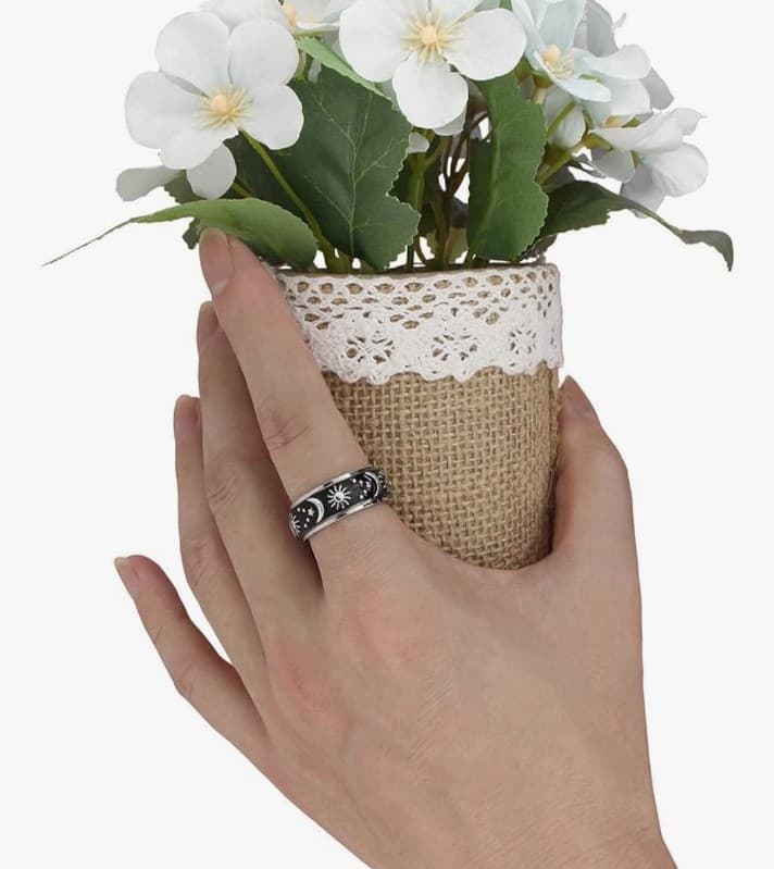 Sun Moon and Star Spinner Fidget Ring for Anxiety for Men&Women Stainless Steel - Thumbnail 11