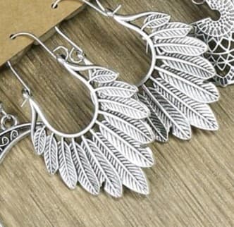 Boho style Silver Crescent and Leaf Earrings - Thumbnail 6