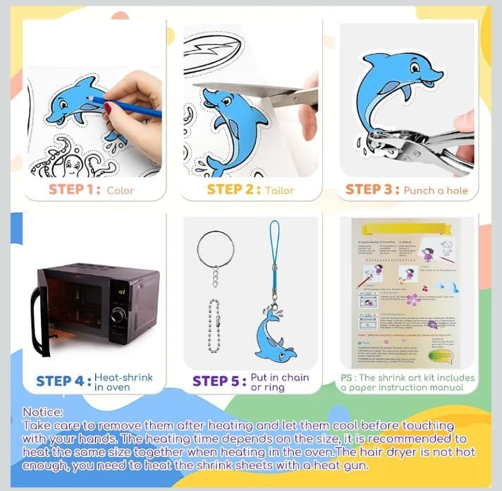 Shrink Paper Kit, 160 Pieces Art Craft Kit Including 25 Patterned Shrink Plastic - Thumbnail 4