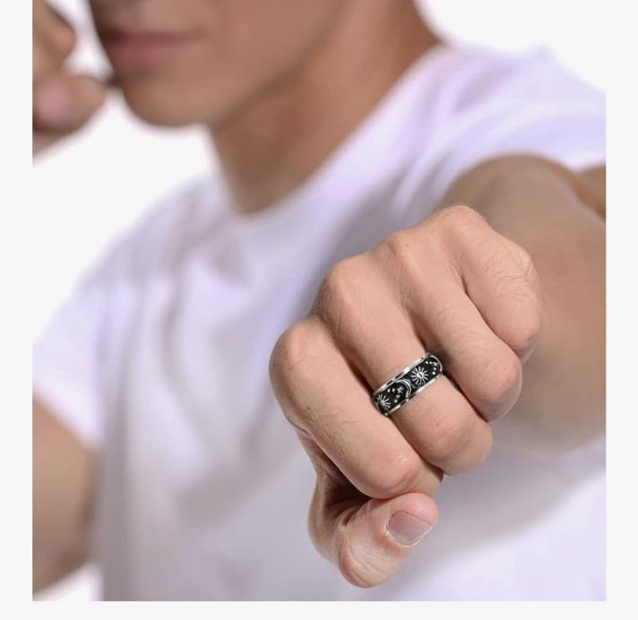Sun Moon and Star Spinner Fidget Ring for Anxiety for Men&Women Stainless Steel - Thumbnail 10