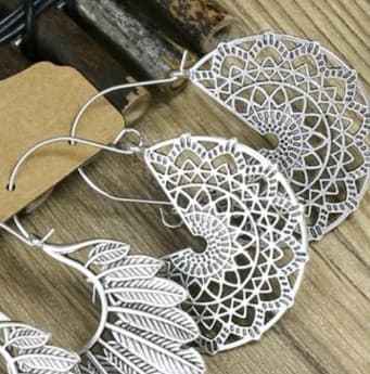 Boho style Silver Crescent and Leaf Earrings - Thumbnail 8
