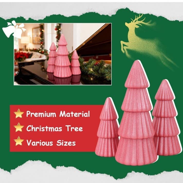 Joyhalo Tabletop Christmas Trees, Set of 3 Frosted Christmas Trees Indoor Xmas - Thumbnail 4