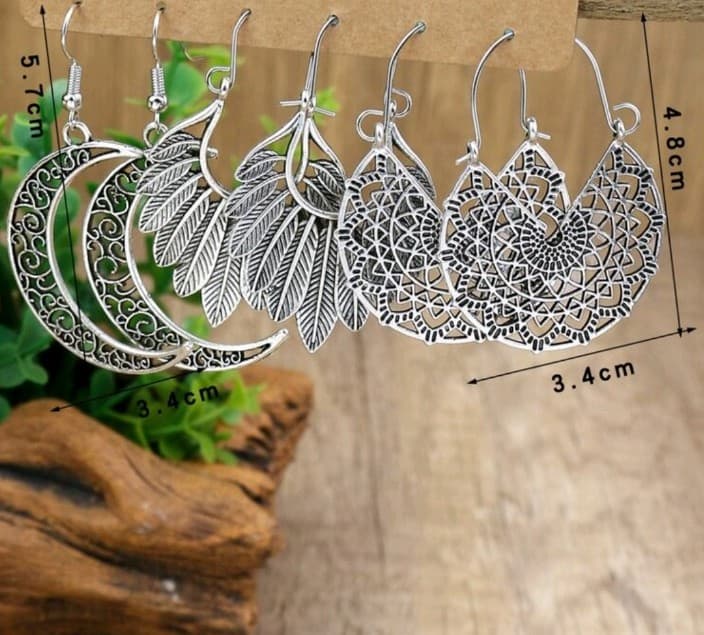 Boho style Silver Crescent and Leaf Earrings - Thumbnail 3