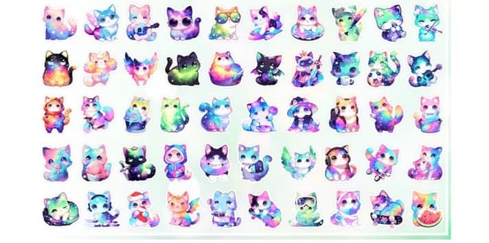 50 Starry Cute Cat Stickers for Teen Adults, Cartoon Kitten Decal for ANYONE ! - Thumbnail 2