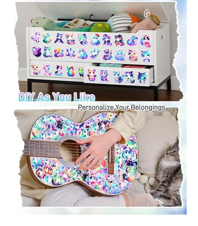 50 Starry Cute Cat Stickers for Teen Adults, Cartoon Kitten Decal for ANYONE ! - Thumbnail 3