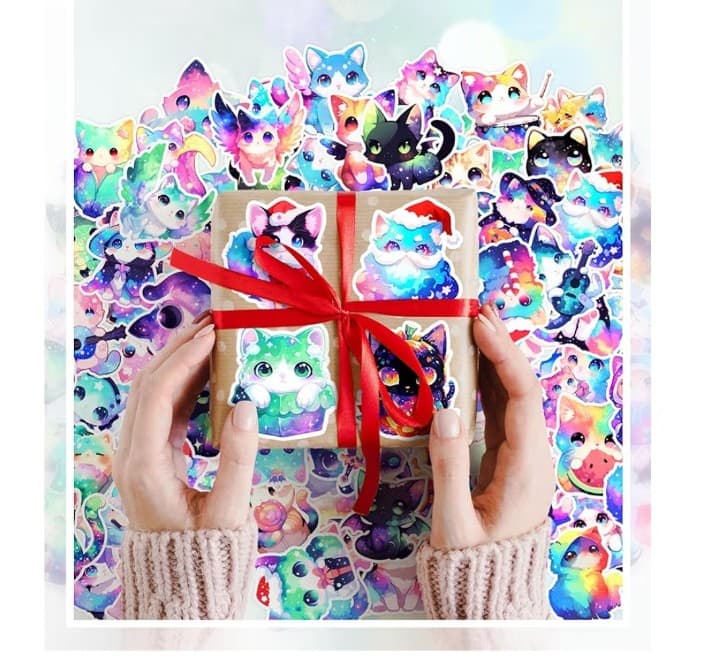 50 Starry Cute Cat Stickers for Teen Adults, Cartoon Kitten Decal for ANYONE ! - Thumbnail 4