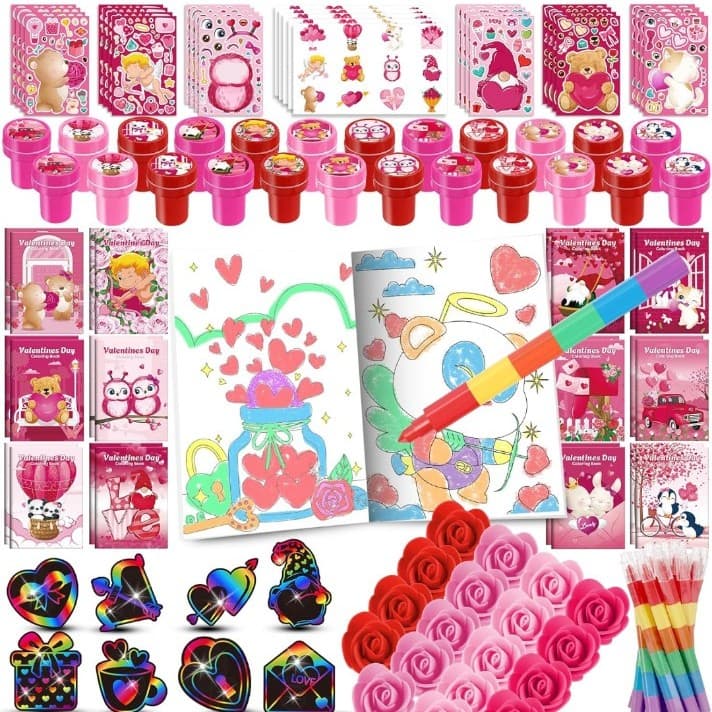 96 VALENTINE'S DAY bulk coloring book set for school , birthday parties , gifts - Image 1