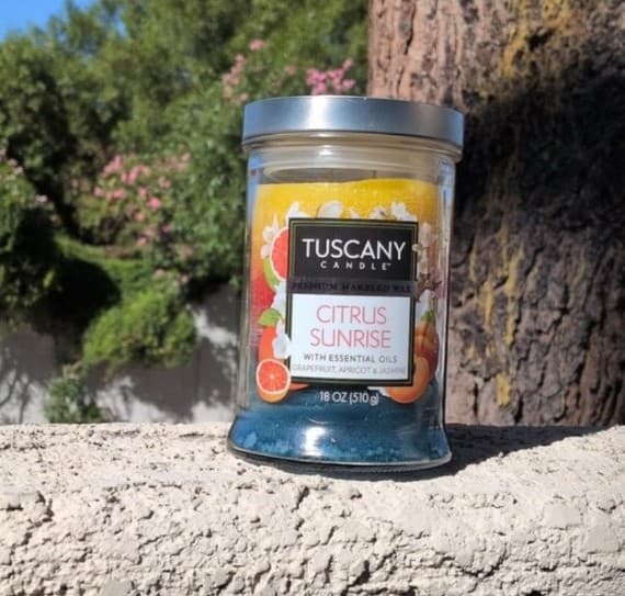 Tuscany Candle~Premium Marbled Wax~"Citrus Sunrise" with Essential Oils.was lit1 - Image 1