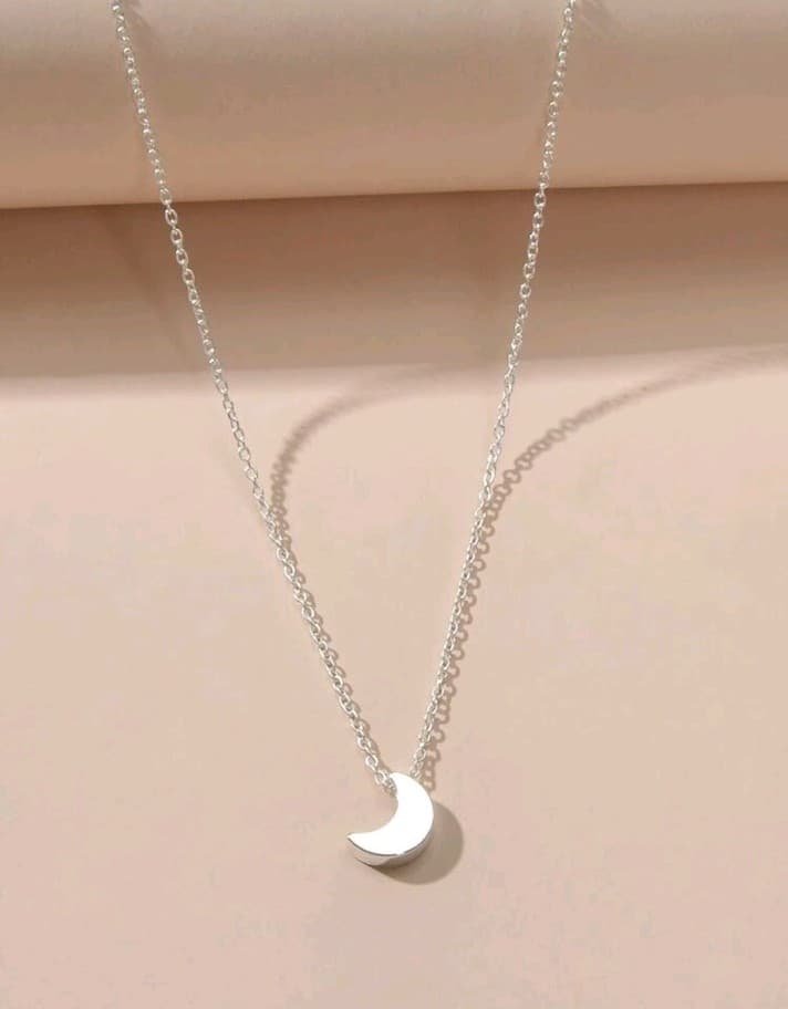 Silver Crescent Pendant Necklace - Thumbnail 2