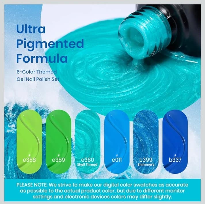 Beetles Blue Gel Nail Polish,6 Colors Swirl Pacific Blue Glitter Blue Green Gel - Thumbnail 3