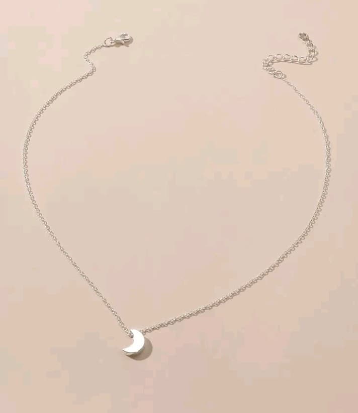 Silver Crescent Pendant Necklace - Thumbnail 3