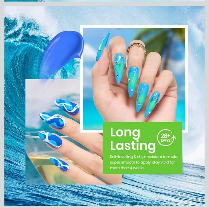 Beetles Blue Gel Nail Polish,6 Colors Swirl Pacific Blue Glitter Blue Green Gel - Thumbnail 5